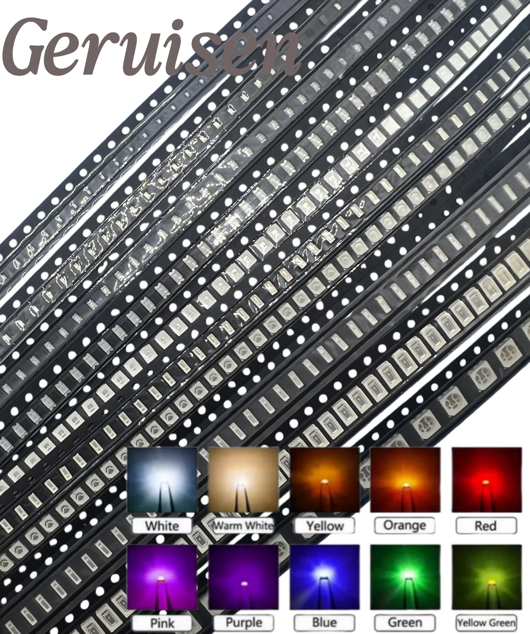 100pcs 3528 1210 5050 5730 1206 0603 0805 0402 LED SMD light emitting diode white red blue green yellow orange Kit 5colour