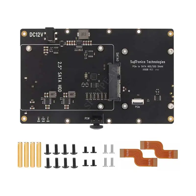 X1008 Raspberry Pi 5 PCIe to 2.5" 3.5" SATA HDD/SSD Dual Double-SATA (NOT BOOT From SATA/SSD
