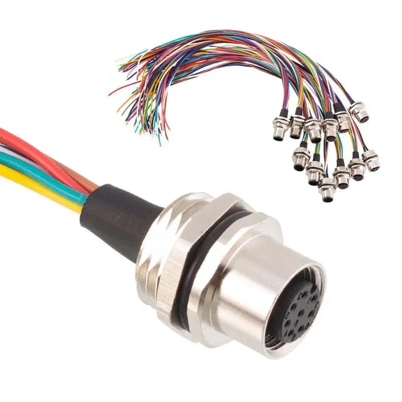 M12 2 3 4 5 6 8 12 17 Pin Metal Panel Mount Aviation Plug Socket Male Female Welding Connectors with 30cm Wire Adapter IP67
