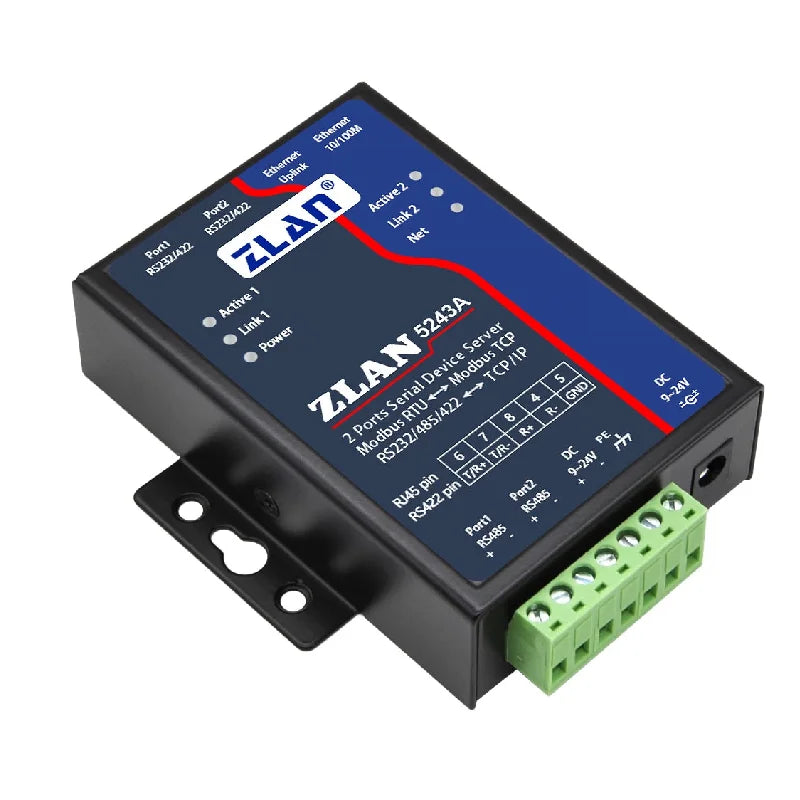 ZLAN 5243A 2 ports RS485 to Ethernet RJ45 TCP IP Modbus RTU Gateway multi master serial device rs232 to ethernet