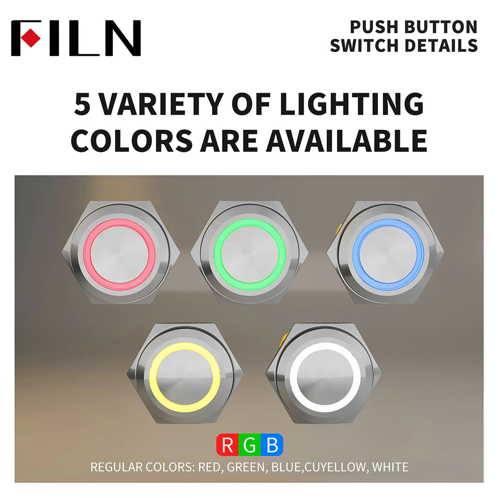 16/19/22mm IP67 Waterproof Push Button Switch LED Ring Light Momentary/Latching Harness Connector Car Engine Power Switches