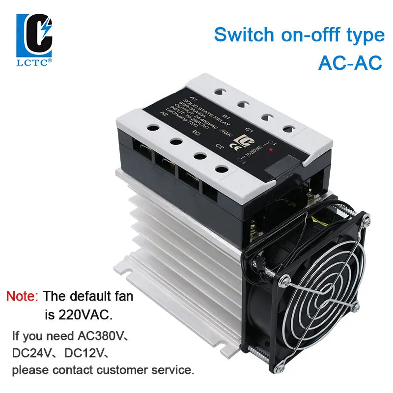 LCTC Three Phase Solid State Relay SSR With Heat Sink 40A 3-Three DC to AC AC To AC 3-32VDC Control For Switch On-Off