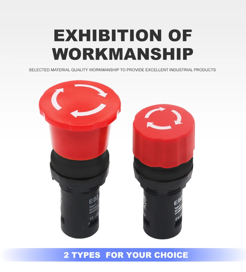 EB2 Emergency Stop Button Red Mushroom Head emergency off Switch Latching e-stop Push Buttons for Electronics Machine VaneAims