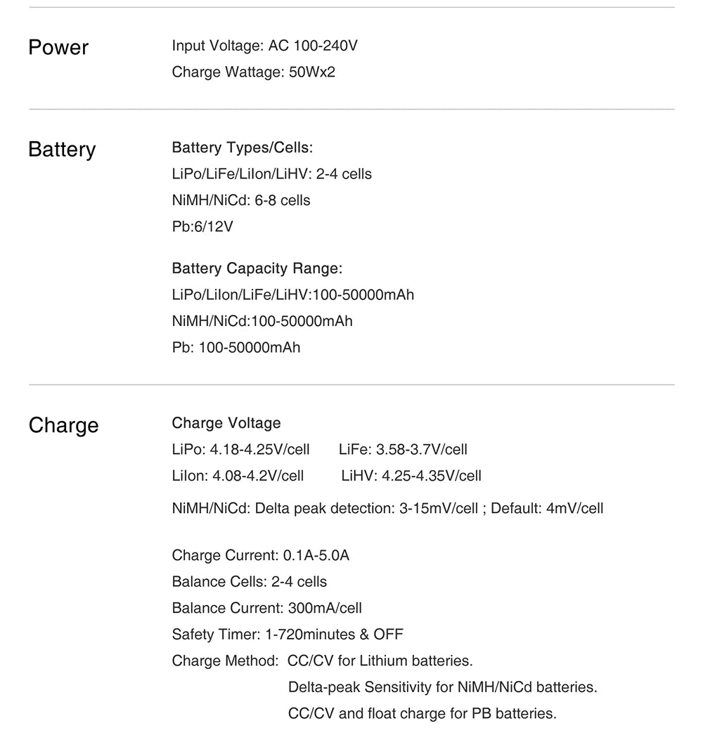 SKYRC T100 AC Lipo Battery Balance Charger Dual 5A 2X50W for 2-4S NiMH / NiCd / LiPo / LiFe / Lilon / LiHV  RC Car Charger