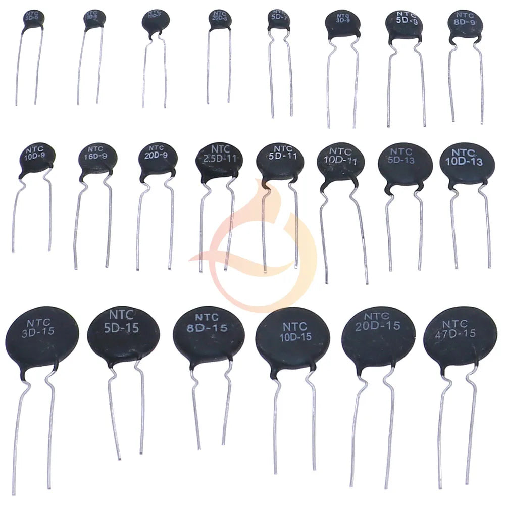 200Pcs 22Value 2.5D/3D/5D/8D/10D/20D/47D-7/9/11/13/15 NTC Thermal Resistor Negative Temperature Coefficient Assorted kit