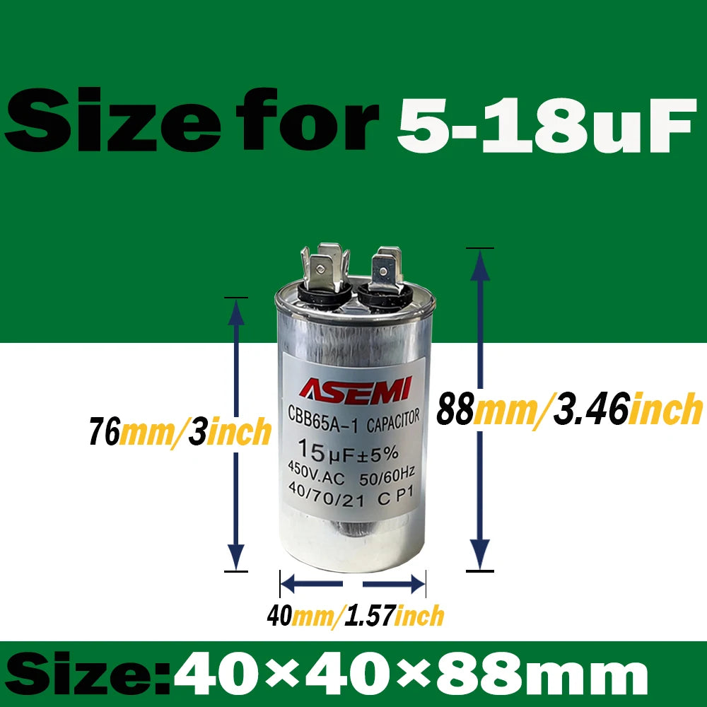 100uF CBB65 450V AC 40uF 45uF 50uF 60uF 65uF 70uF 80uF 90uF Motor Capacitor Air Conditioner Compressor Start Capacitor