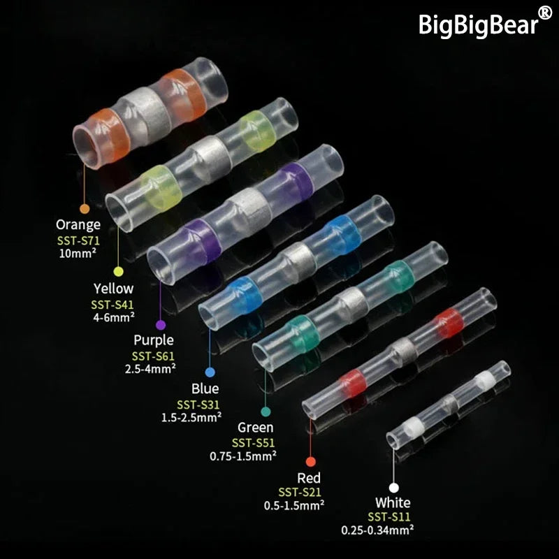 Solder Seal Wire Connectors 3:1 Shrinkage Rate Waterproof Electrical Cable Terminals Heat Shrink Tube Electrical Butt Splice