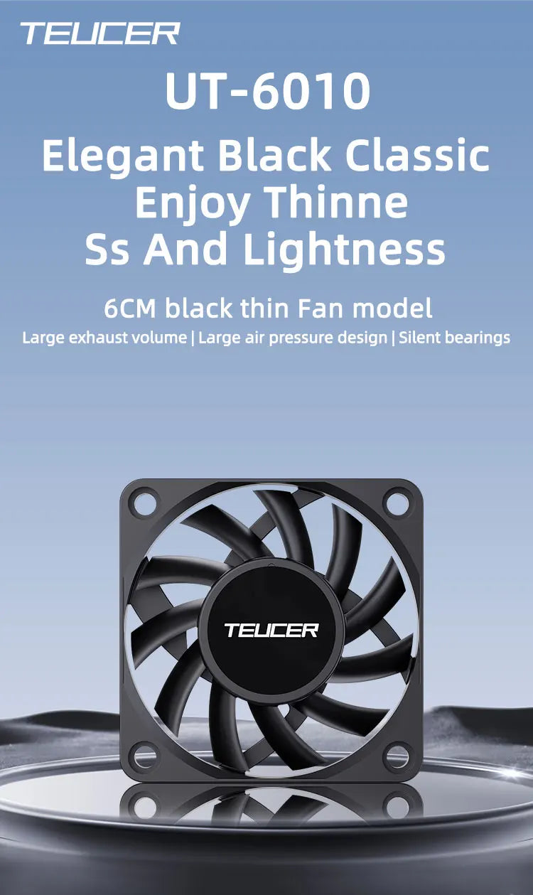 TEUCER UT-60 Slim 60mm PC Case Fan 3500RPM High Airflow CPU Cooler 6/7CM Ultra-thin Cooling Fan