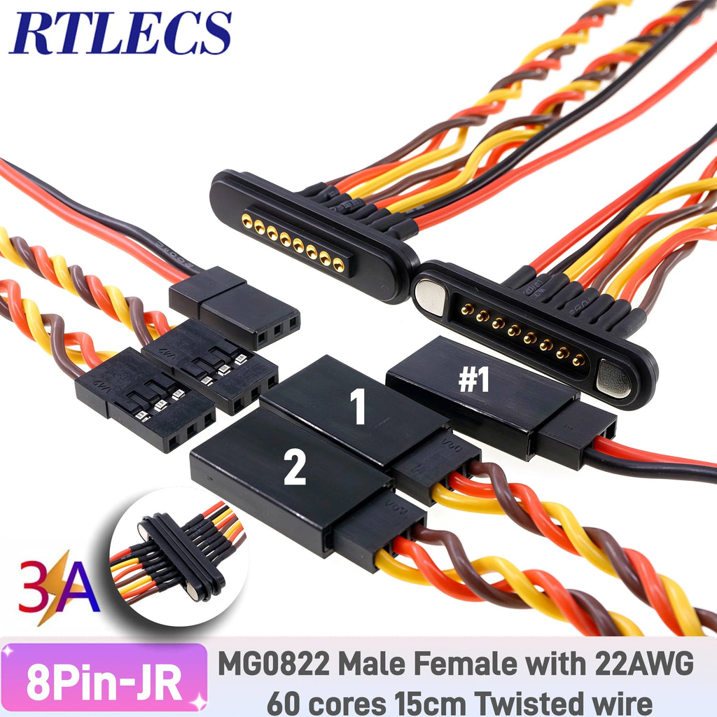 3A Magnetic Spring Loaded Pogo Pin Connector 24VDC LED Snap-on JST SM JR Servo Extended Cable 5/6/7/8/9 Pin Male Female Blind