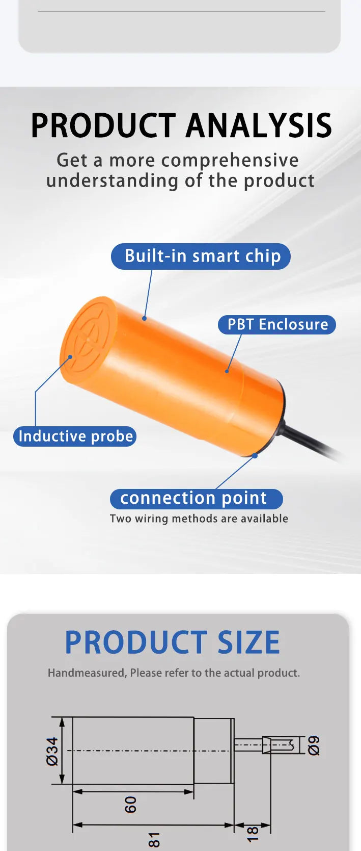 M34 Capacitive Proximity Sensor NPN PNP NO NC 20mm Detection Distance Feed Sensor Without Thread DC10-30V Proximity Switch