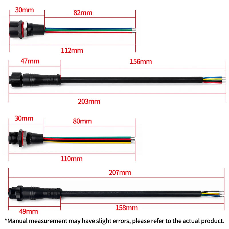 5PCS M12 IP65 Waterproof Aviation Connector 2 3 4 5 6 8 Pin Metal Panel Mount Male Plug Socket Pigtail Cable for Industrial Use