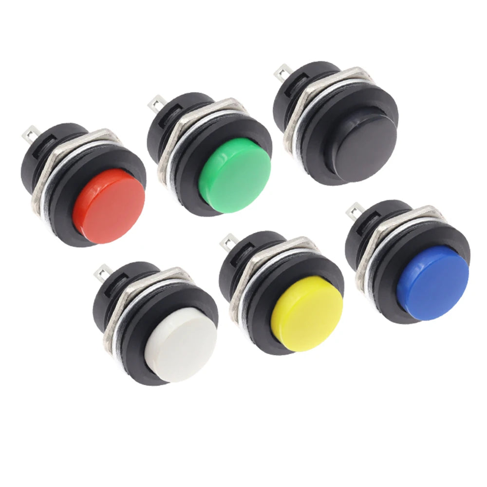 6Pcs R13-507 Momentary Push Button 2 Pin Self-Resetting Mini No Lock Round SPST 1NO Switch 3A 250V AC/6A 125V AC Button Assorted