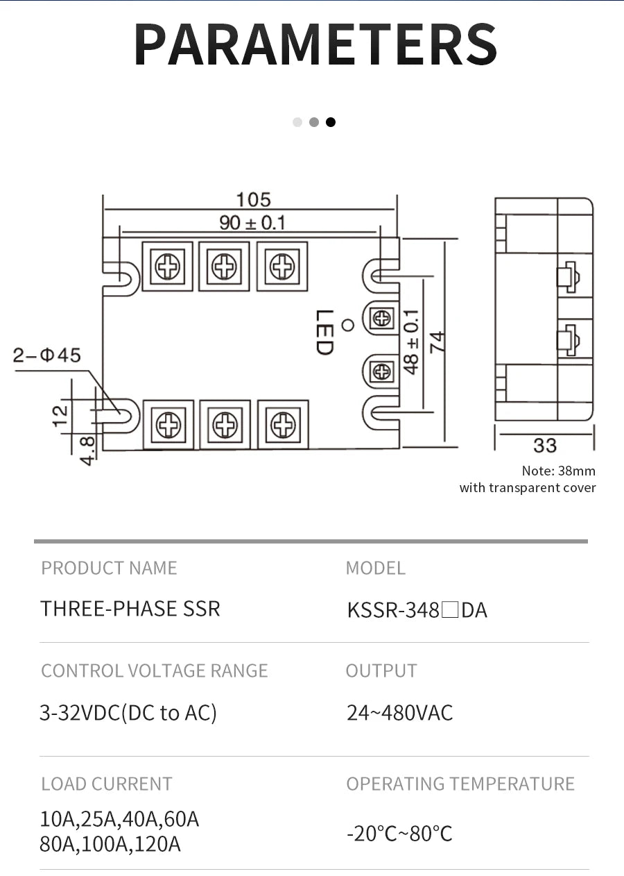KANE DC-AC 3-Phase Solid State Relay 3-SSR 10A-200A KSSR 3~32VDC-24~480VAC Control 40AA 40DA KSSR Epoxied Protection