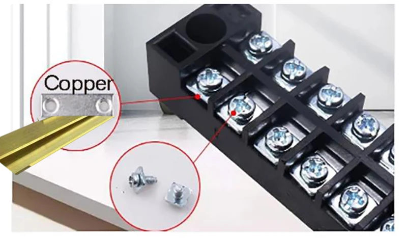 TB15A 25A 45A Copper Wiring Terminal Block 3/4/5/6/8/10/12 Position Electrical Connector Board Current Terminal Strip