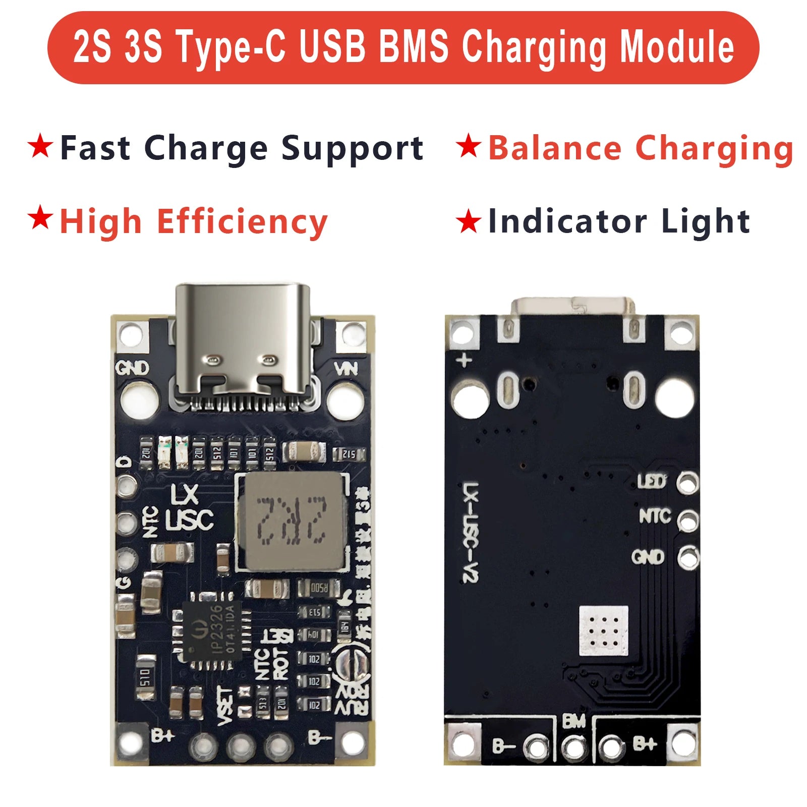 1-10PCS Type-C BMS with Balance Charging 15W Fast Charge Li-ion Battery Boost Module 2S 3S 8.4V 12.6V for DIY Charger PCB Board