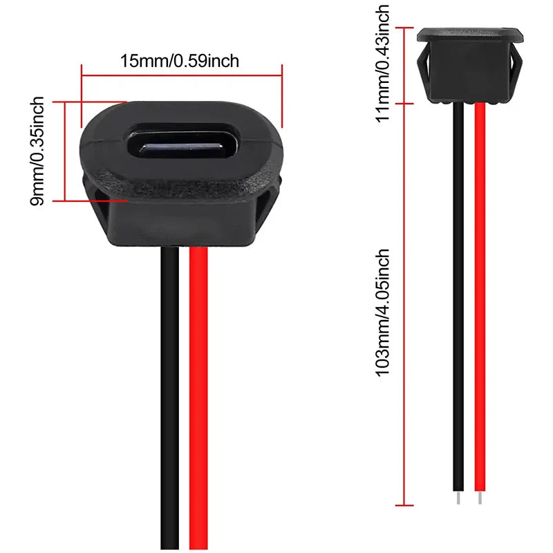 5/10PCS 2Pin USB Connector Type-C Waterproof with Female Socket Fast Charging Jack Charging Port USB-C Charger Plug Socket