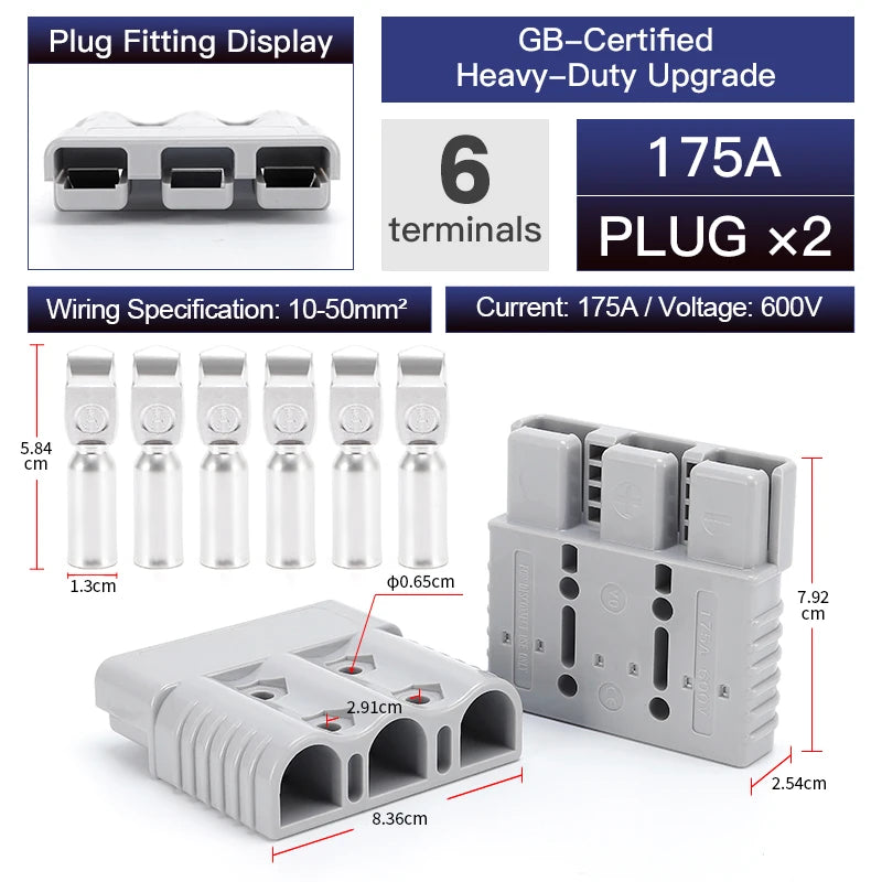 2pcs 50A 75A 175A 3P Battery Power Connector Kit Quick Disconnect Plug 600V Car Forklift Battery Charging Electrical Connectors
