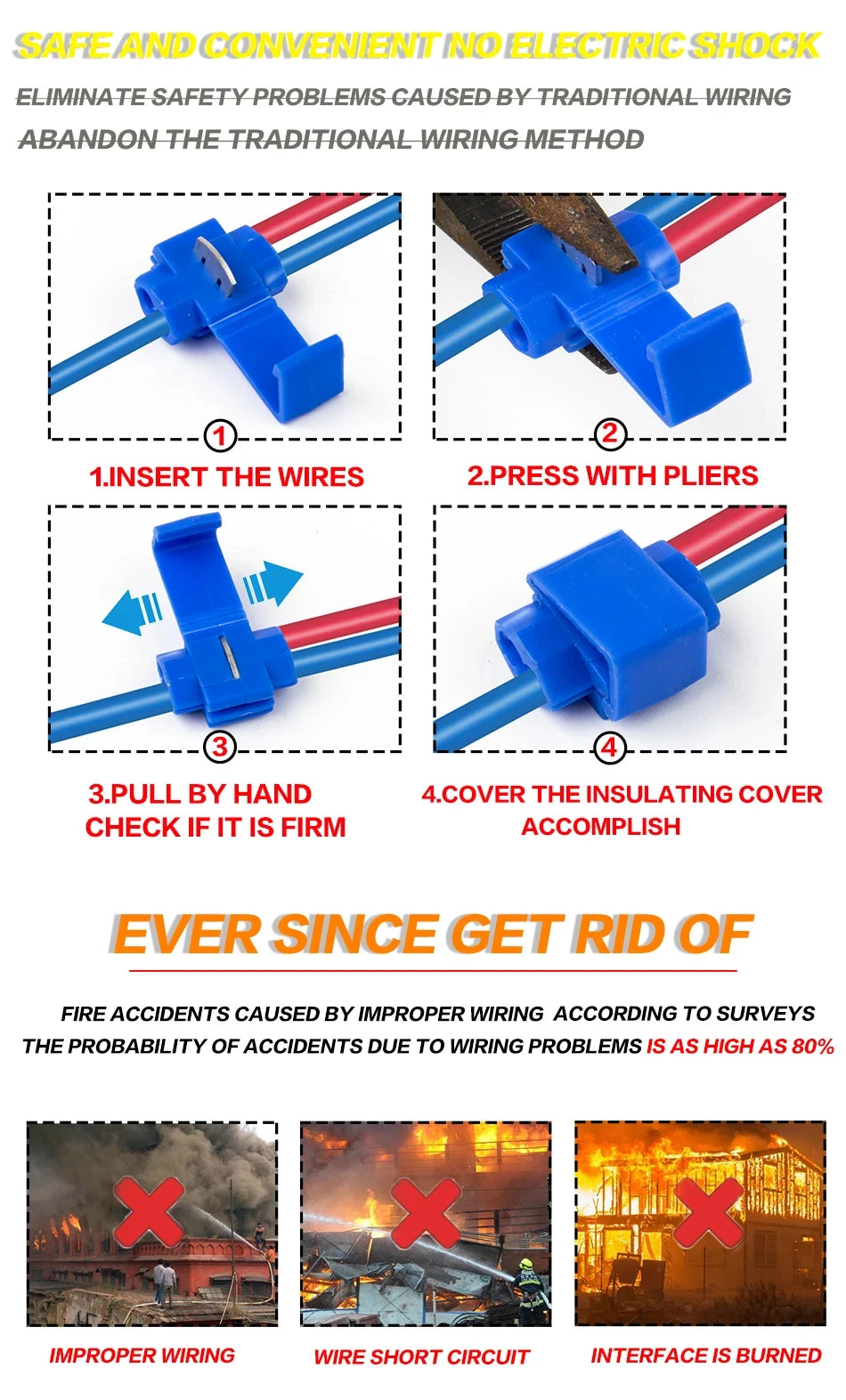 10pcs/30pcs T-Tap Connector Quick Electrical Cable Connector Snap Splice Lock  Waterproof Crimp Wire Terminal blue yellow red
