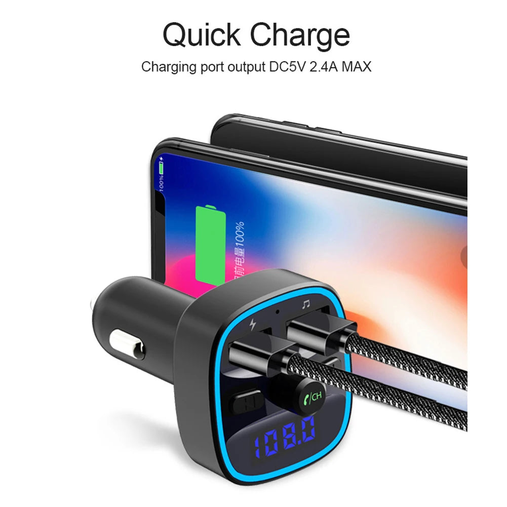 Car Adapter Bluetooth 5.0 Dual USB Port Safe Charging Hands-free Calling Fast Charging FM Transmitter Car Accessories