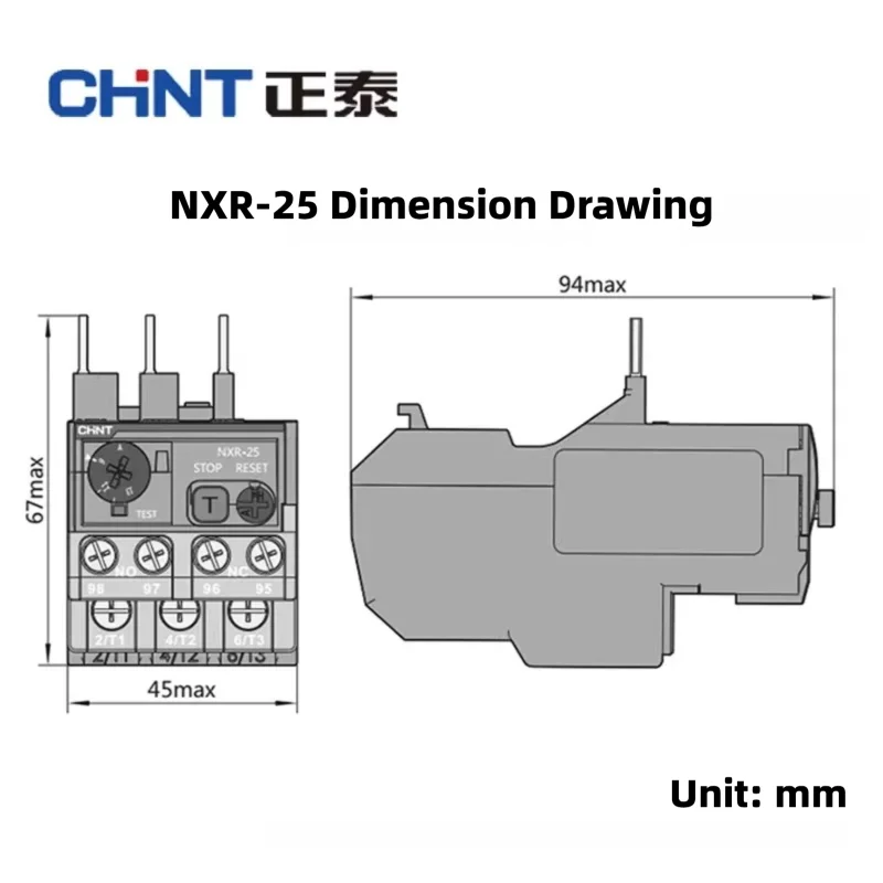 CHINT Relay NXR-25 0.63-1A 1.6-2.5A 2.5-4A 9-13A 17-25A Thermal Overload Relay for NXC Series AC Contactor