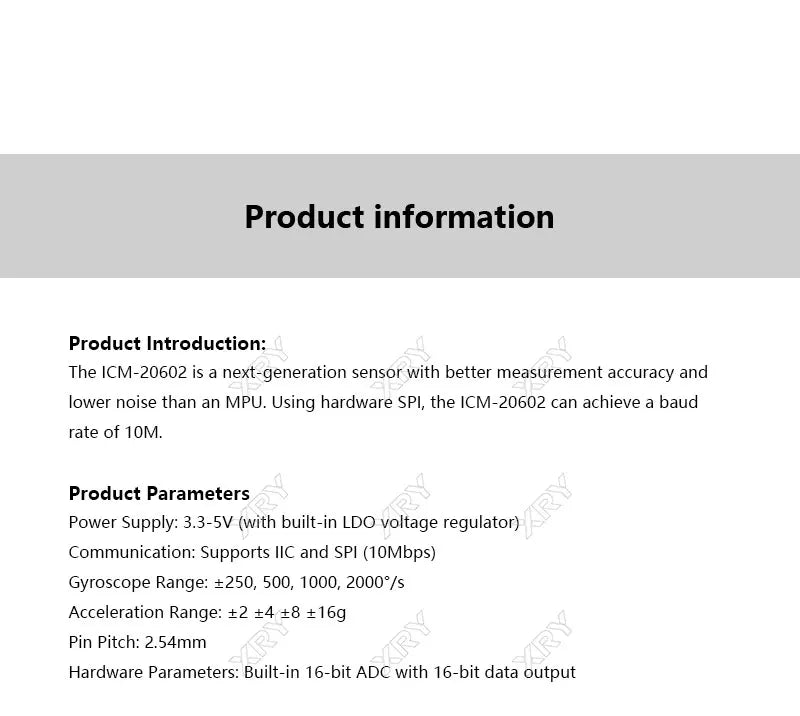 XRY ICM-20602 Sensor Module Replaces MPU-6050 with High-precision Six Axis Gyroscope Acceleration Module DC3.3-5V For Smart Car