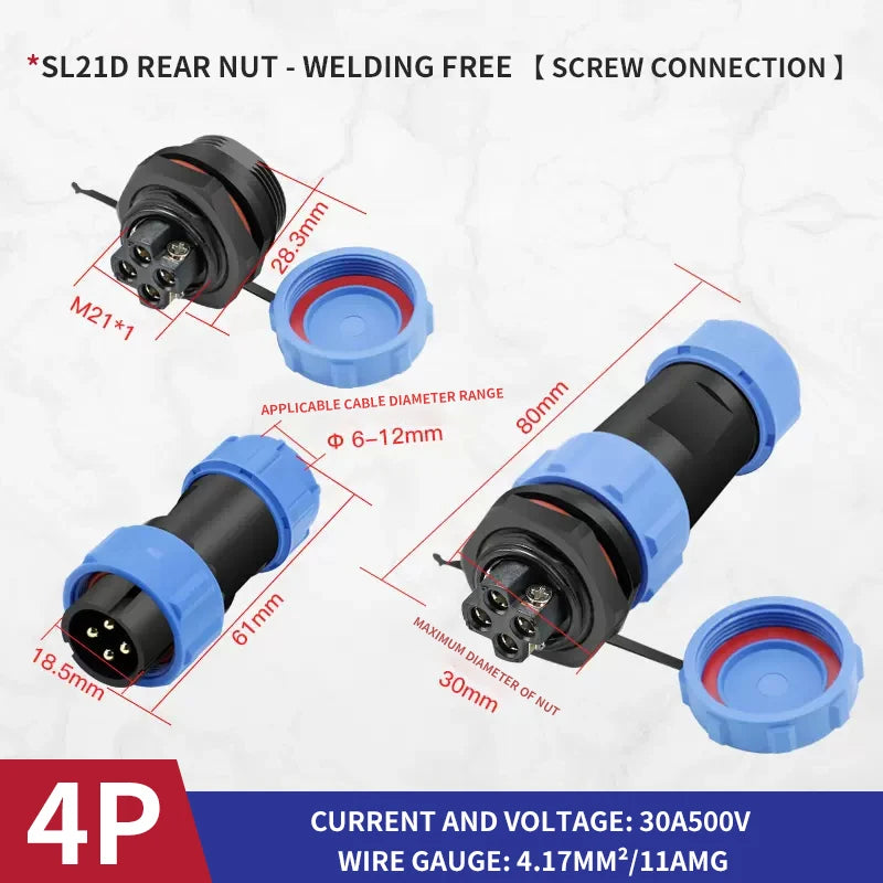 T&I IP68 waterproof aviation plug socket circular rear nut connector 2 3 4 5 7 9 12 pin SP21 butt connector