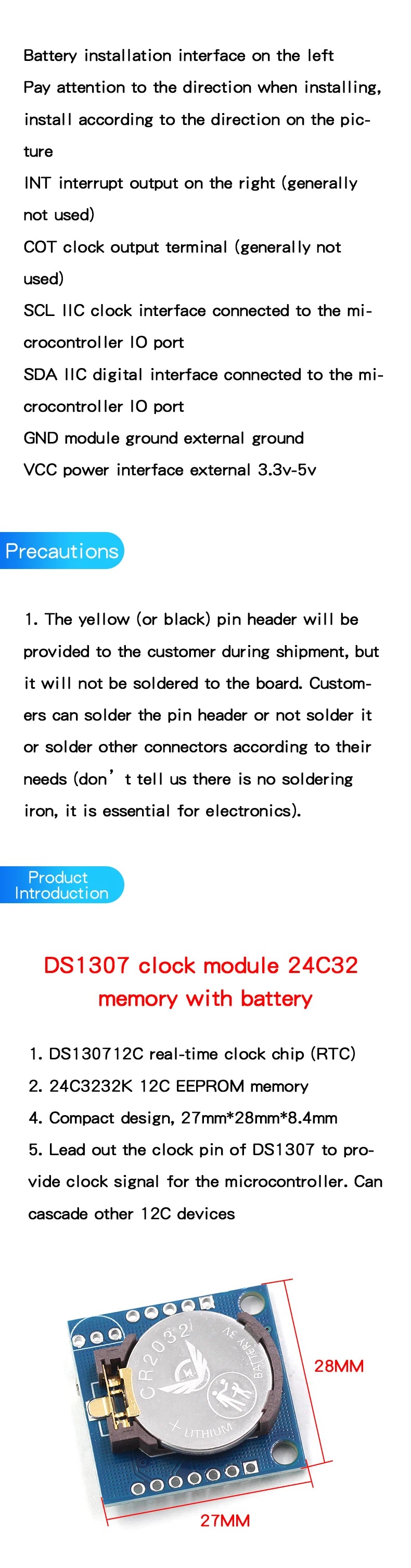 DS1302/3231/1307 PCF8563 real-time clock module time power-off storage timing module
