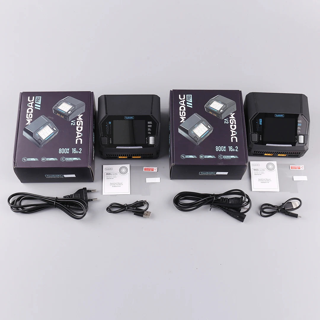 ToolkitRC M6DAC PRO V2 Dual Channel Smart Lipo Battery Charger Discharger AC 200W DC 800W 16A for 1-6S LiHV LiPo PD65W FPV Drone