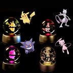 Pokemon Crystal Ball 3D Mewtwo Pikachu Gengar Pokeball 3D Night Light Lamp Glass Statue Pokemon Crystal Ball Birthday Gift