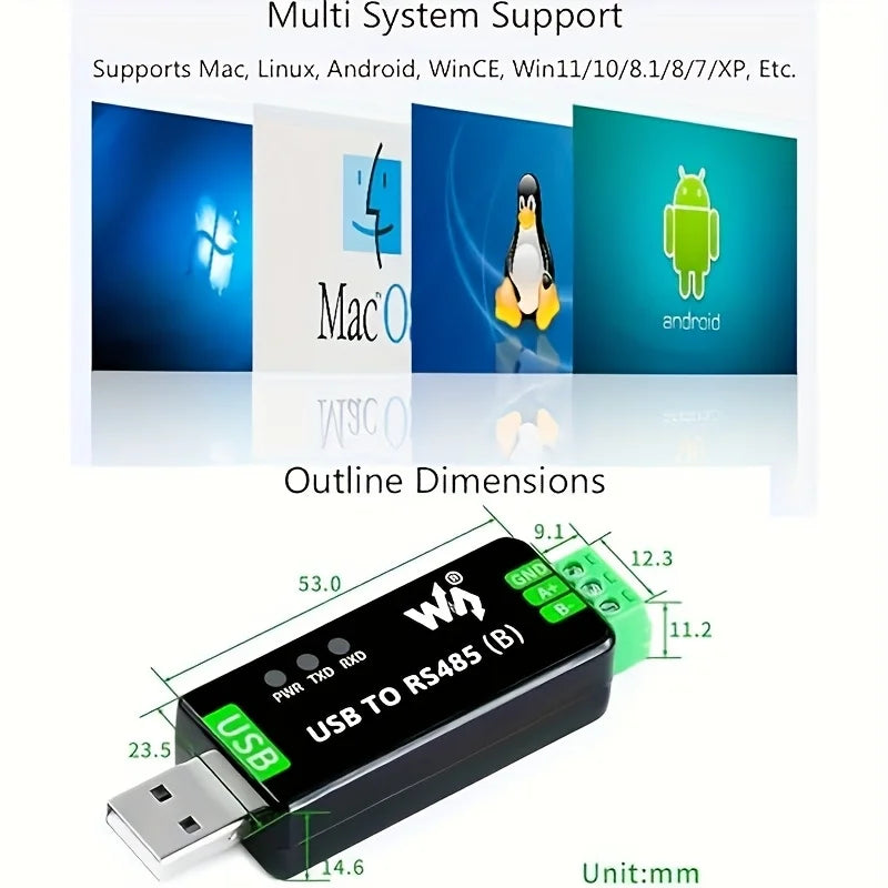 CH343G USB to RS485 Converter Adapter Bidirectional Serial Port Converter, Industrial USB Communication Module Support Modbus RT