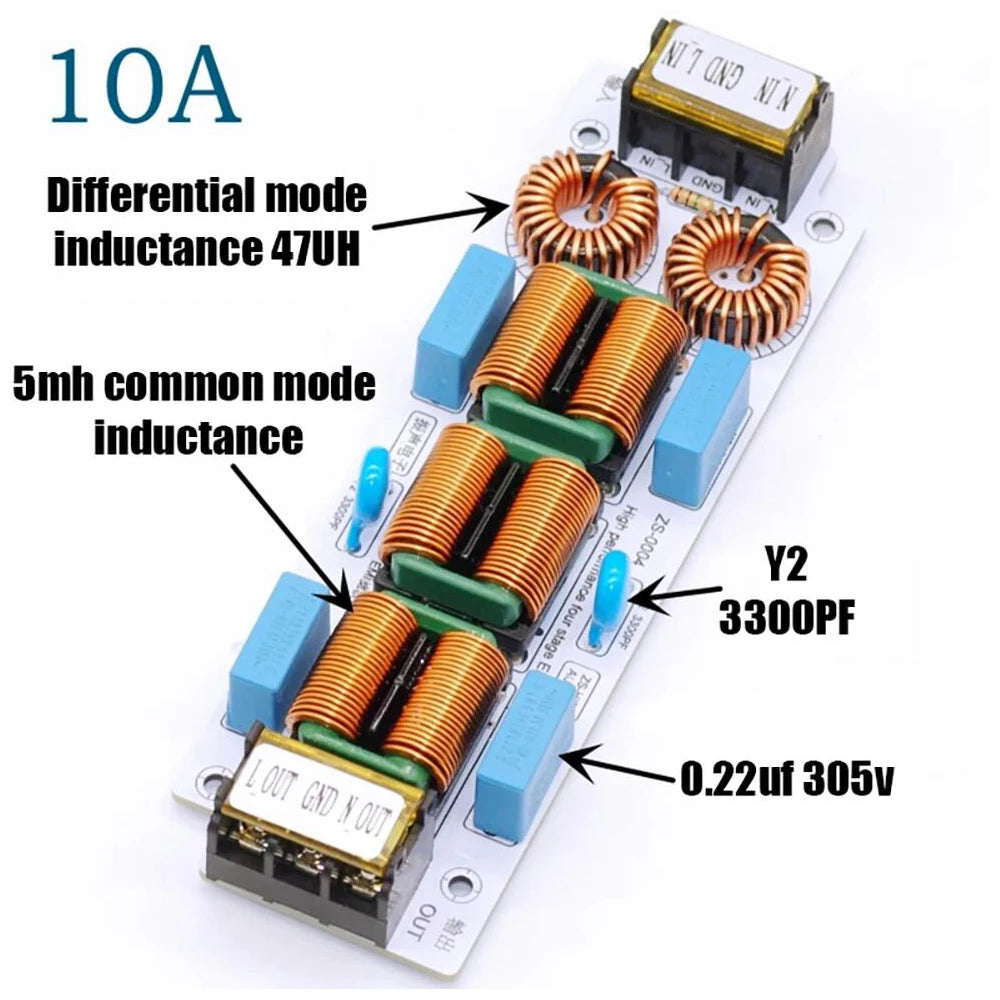 6A 10A AC 110V 220V EMI Filter 4-Level Electromagnetic Interference Suppressor Power Audio Amplifier Purifier Computer Filterin
