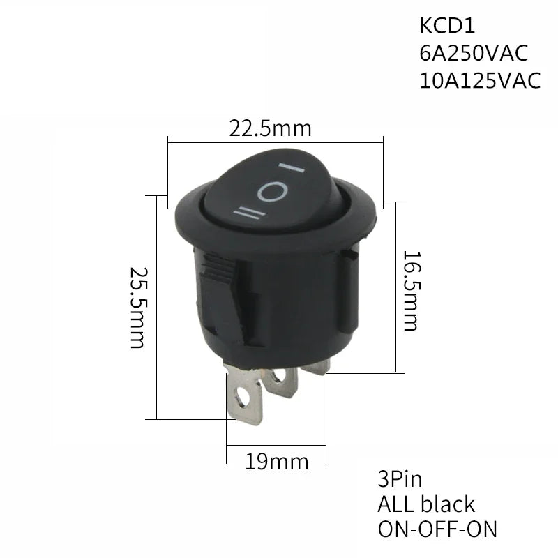 1PCS ON/OFF Round Rocker Switch LED illuminated Car 12V 24V / 6A 250V / 10A 125V 2/3/4PIN Switch 20MM