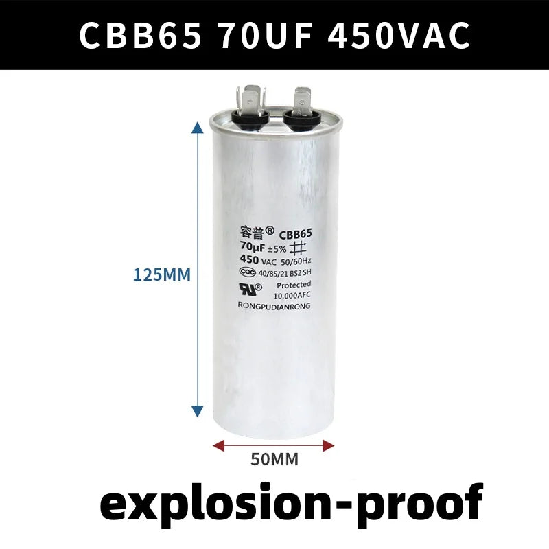 CBB65 450V Motor Capacitor Air Conditioner Compressor Start Capacitor 5uF 6uF 20uF 25uF 30uF 35uF 40uF 45uF 50uF 60uF 70uF