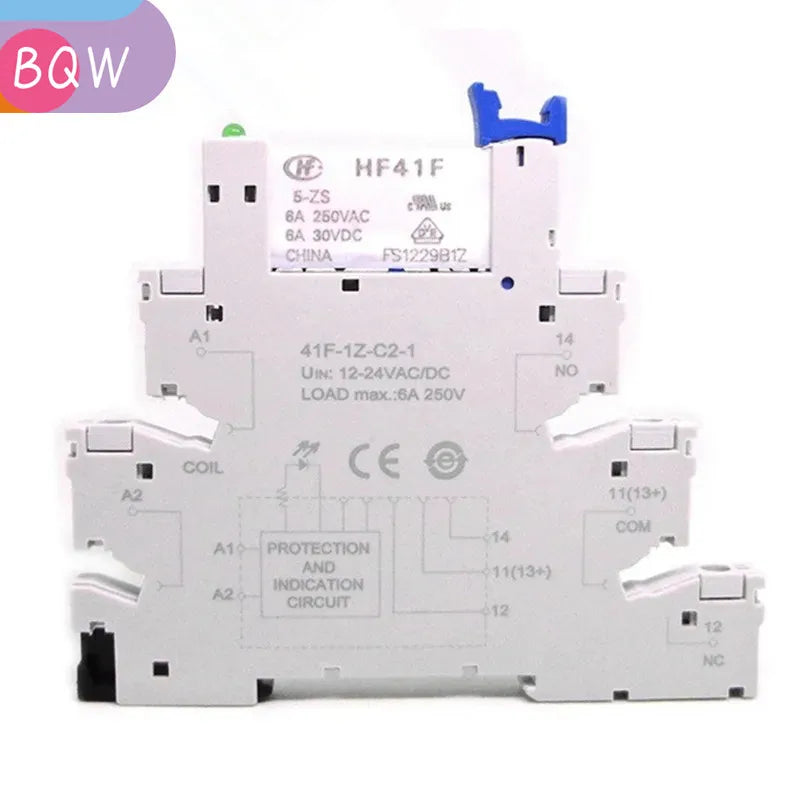 10Pcs 41F-1Z-C2-1 HF41F 5-ZS 12-ZS 24-ZS 5V 12V 24V 230V 6A 1CO Slim/SSR Relay Mount On Screw Socket with LED Wafer relay