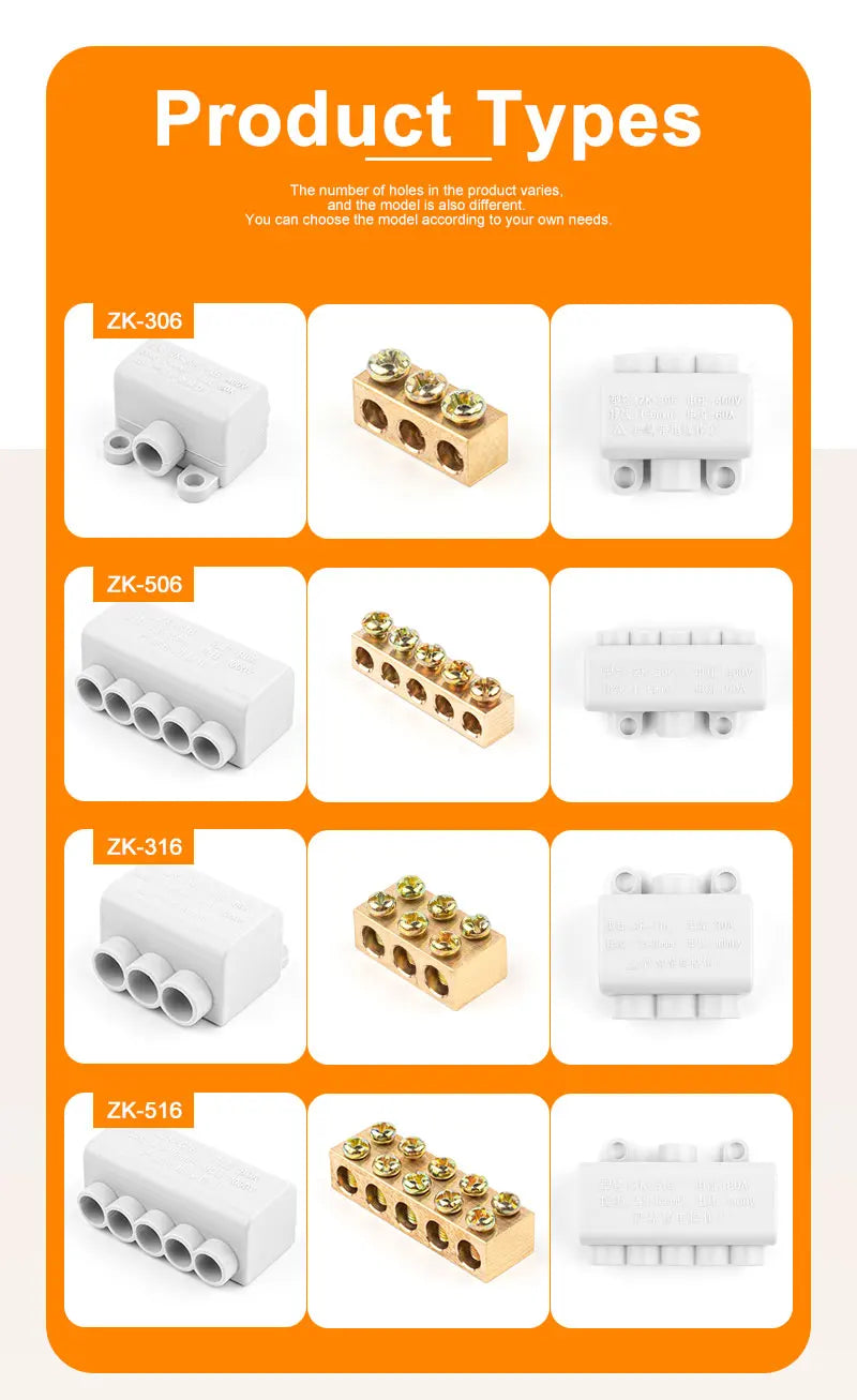 High Power 1 in Multiple out Cable Splicing 60A/400V 1-6mm2 Wire Connector Screw Wiring Terminal Block 80A/1000V 2.5-16mm2