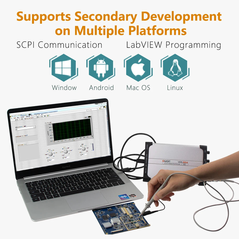OWON VDS6074 VDS6104 Virtual Digital Oscilloscope 4 Channels 100MHz 1GSa/s WiFi USB LAN Interface Circuit Debug Tester