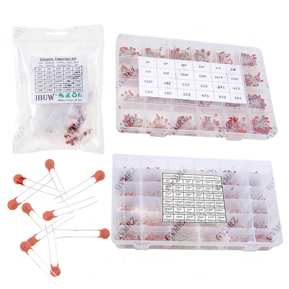 960PCS 3600PCS 300PCS Ceramic Capacitors Kit Electronic Components Package Capacitor Assorted Samples Kit DIY
