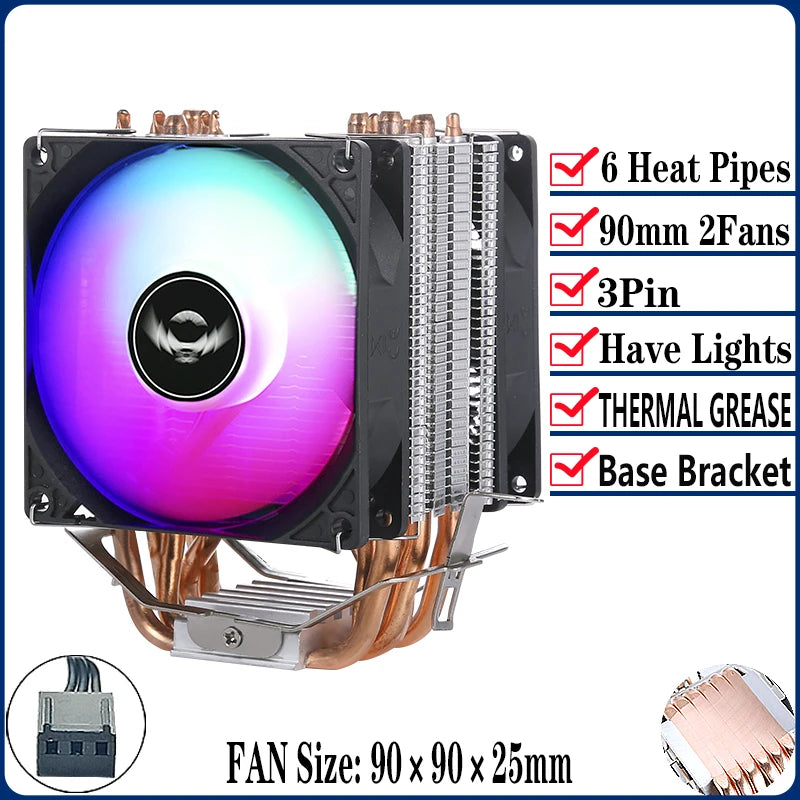 QiuzAim Air-cooled Radiator 2/4/6 Heat Pipe Computer Processor CPU Fan Compatible LGA115x 1200 1700 2011 2066 X79 X99 E5 AM4 AM5