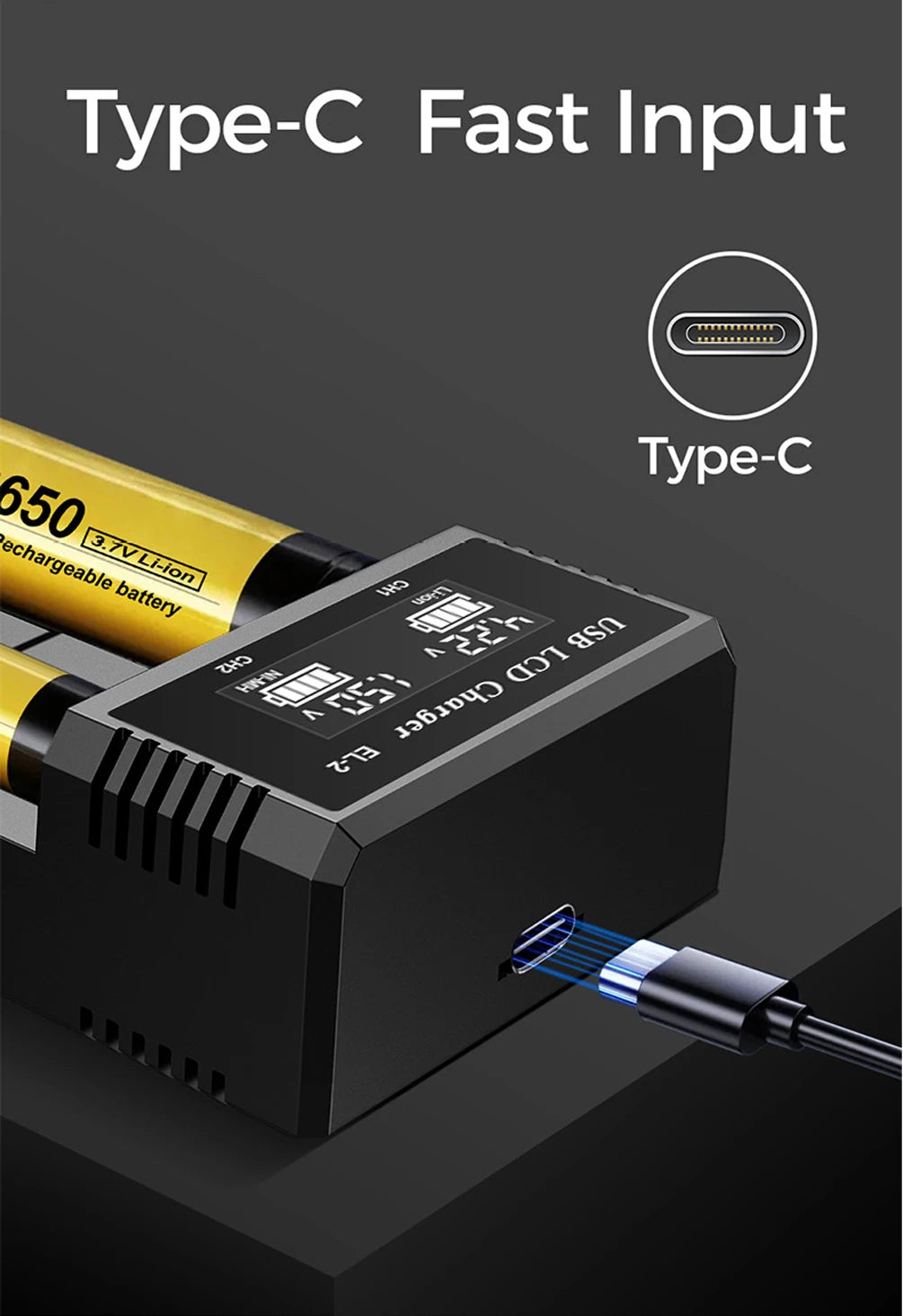 USB LCD Battery Smart Charger 1/2/4 Slots Dual For 18650 3.7V Rechargeable Lithium Battery For 1.2V NI-MH AA / AAA Battery