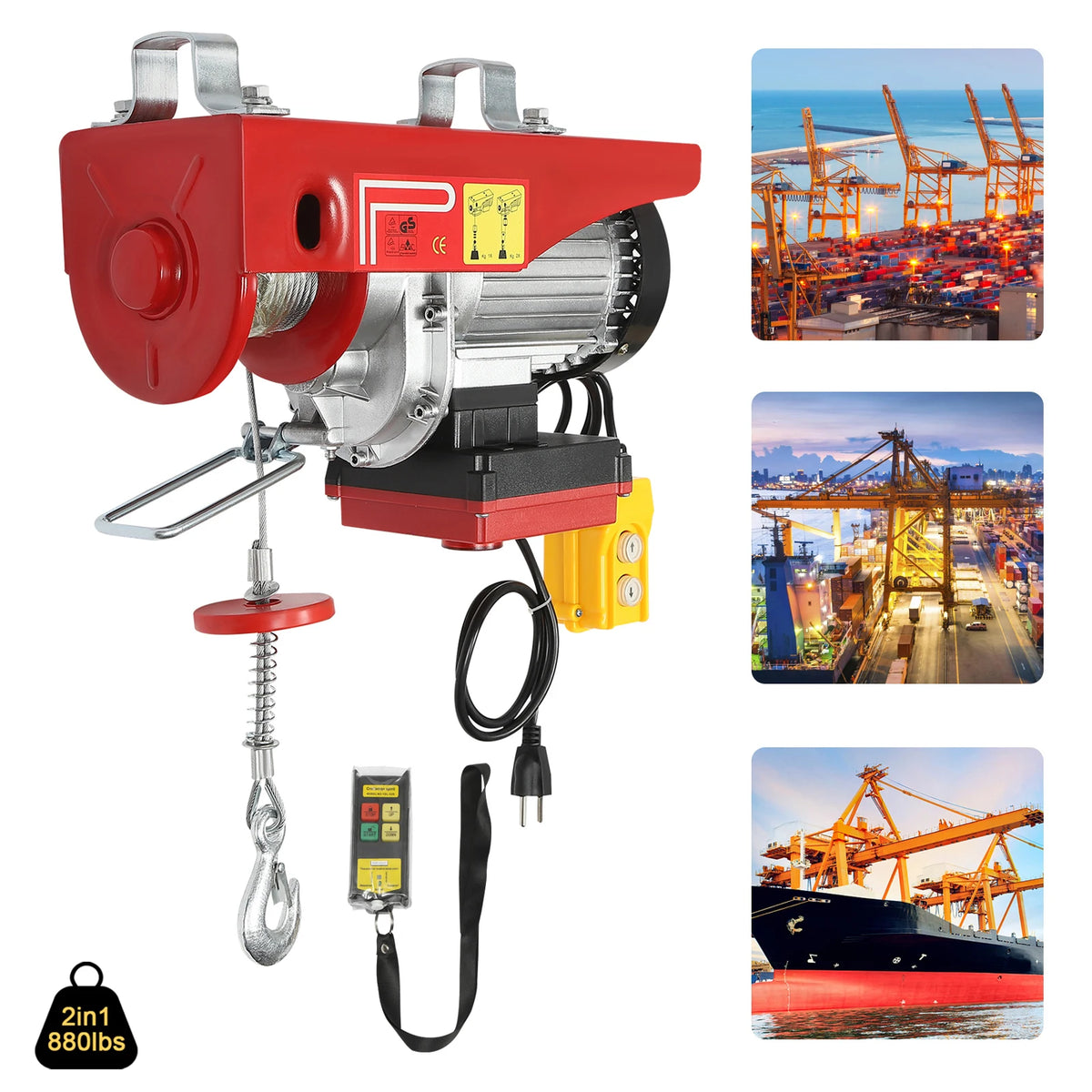 880LBS 110V Electric Winch, 2 in 1 Electric Hoist Winch with 328ft Wireless Remote Control Emergency Stop Heavy Duty Lift Hoist for Factory Garage Warehouse