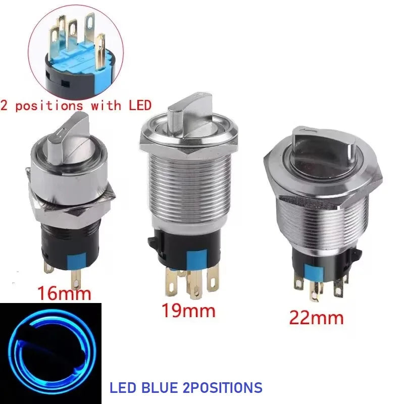 16/19/22mm, Metal Rotary Switch, Selected Toggle Switch With LED 12-24V, 2 Positions / 3 Position Waterproof