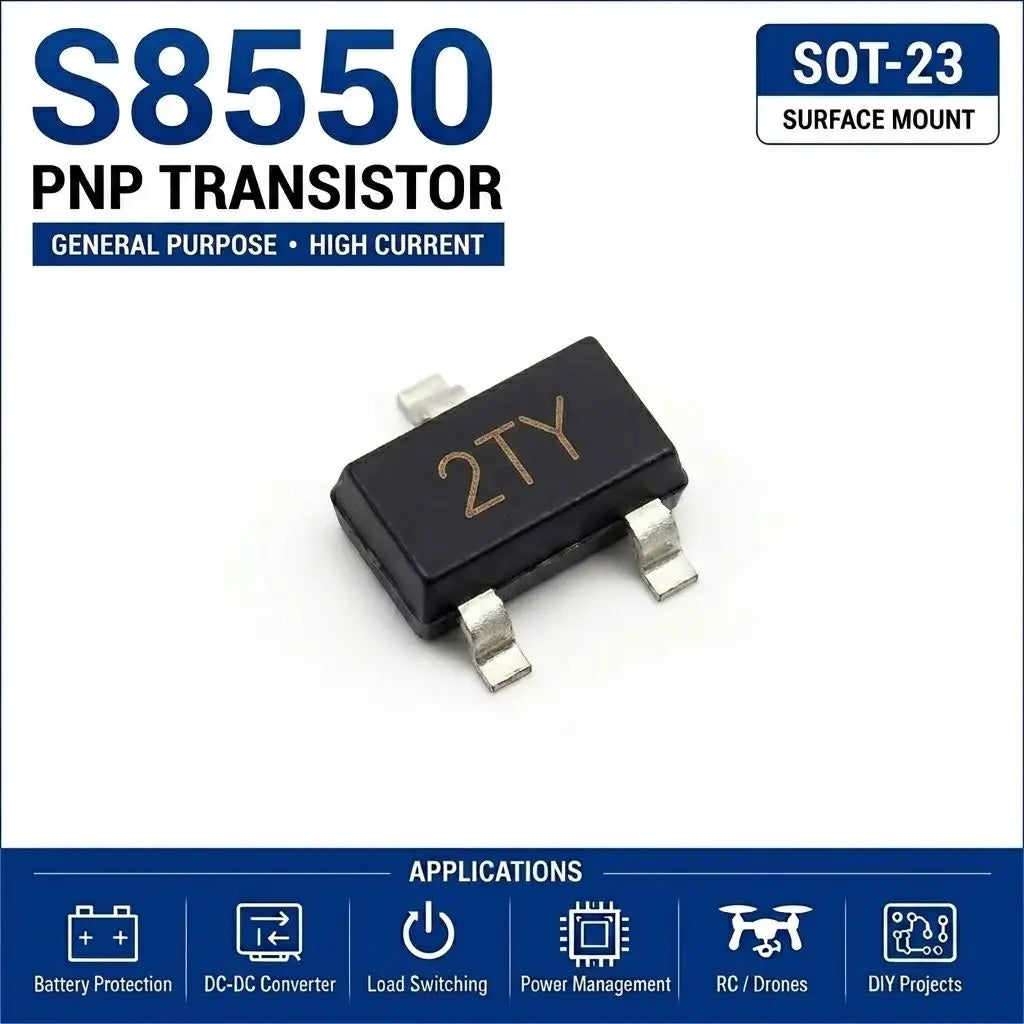 (100 pcs) S8550 (Marking 2TY) SOT-23 - PNP Transistor 40V 500mA 100MHz