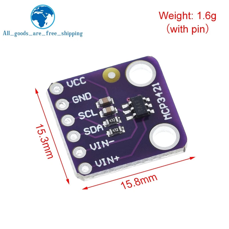 TZT 1/3PCS MCP3421 I2C Delta-sigma Evaluation Module Board For PICkit Serial Analyzer Module GY-MCP3421