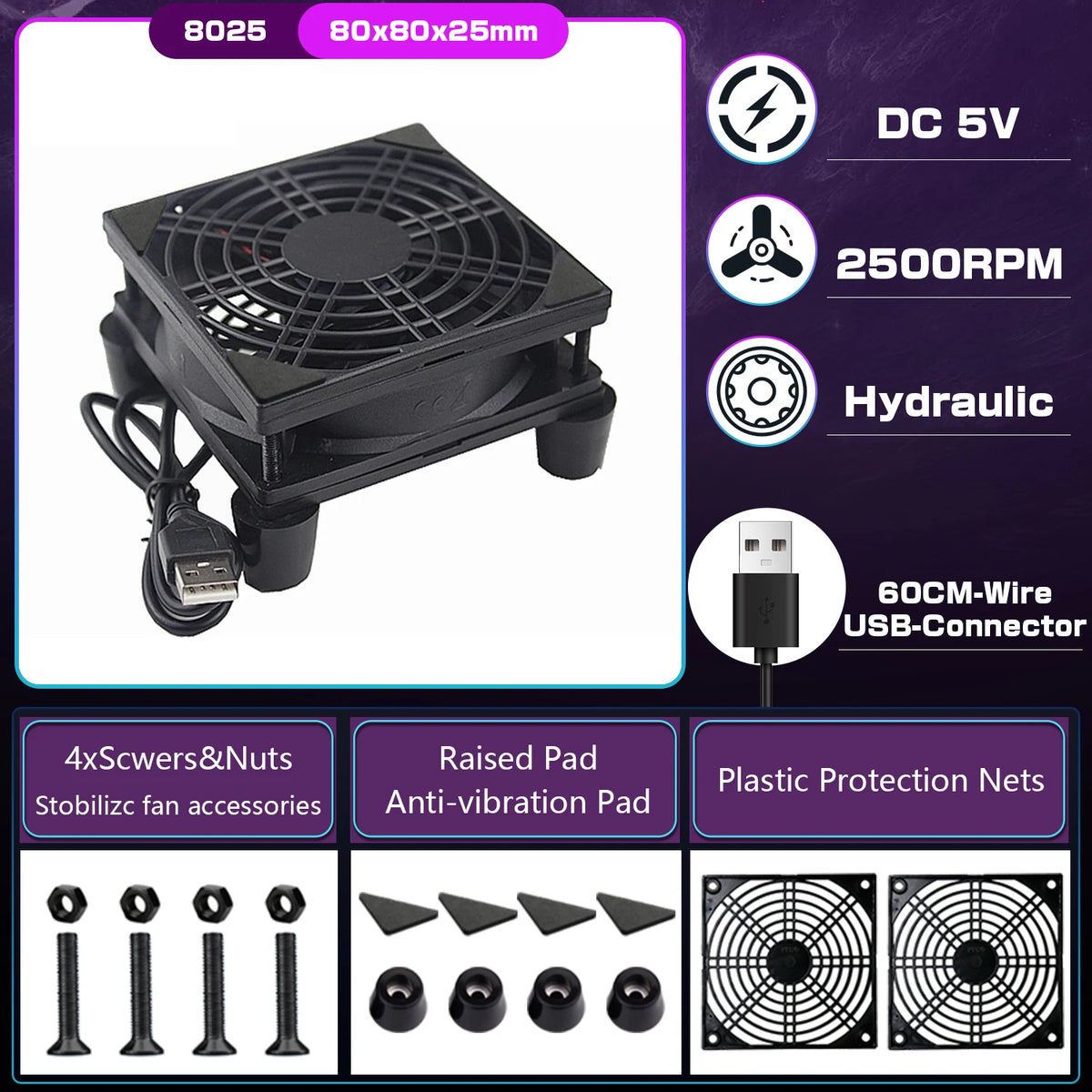 YOUNUON 5V USB Router Fan 80mm/92mm/120mm/140mm/240mm  DIY /TV Box /Desktop Fan  W/Protectiong Net