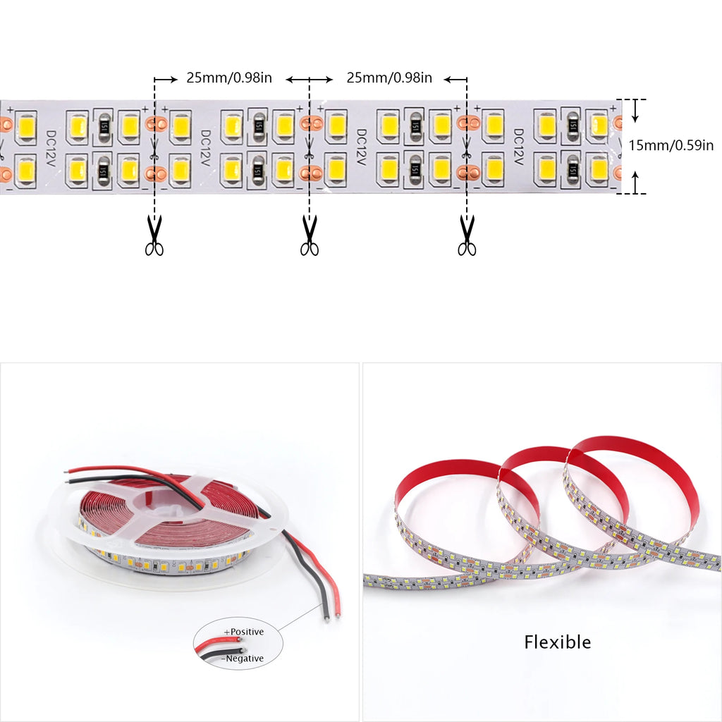 12V 24V LED Strip SMD 2835 Flexible LED Tape 5M 120 240 480Leds/m Waterproof Ribbon Diode Room Decor Warm Natural Cool White