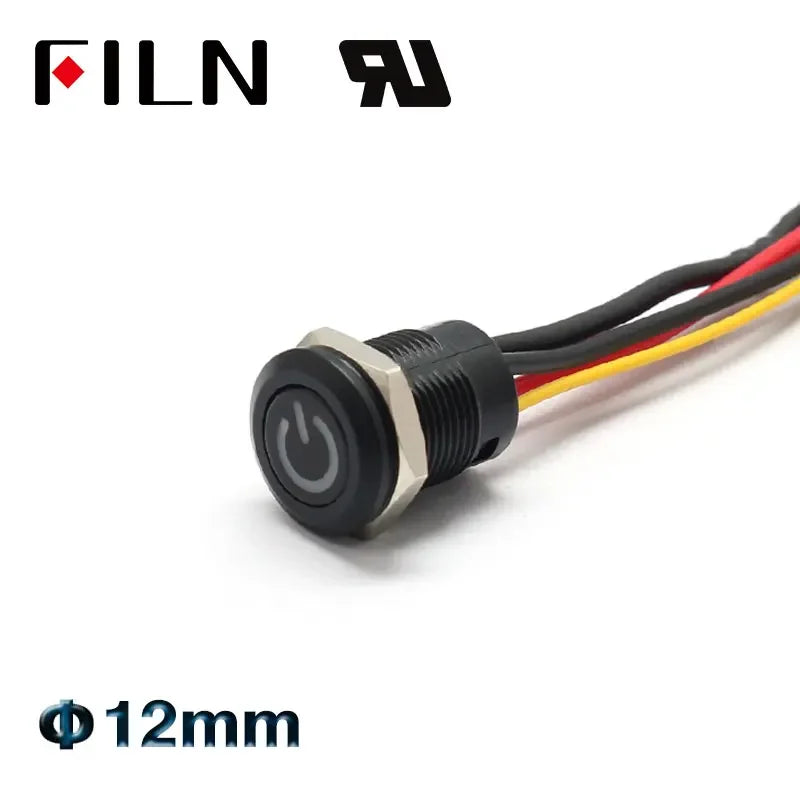 12mm 12V IP65 Symbol Push Button Switch Waterproof Plastic Button Momentary  for Racing Car & Boat - Dashboard Warning