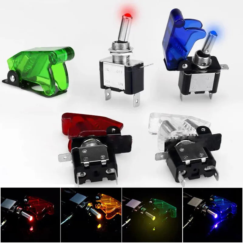 Auto Car Boat Truck Illuminated Led Toggle Switch ON OFF With Safety Aircraft Flip Up Cover Guard 12V20A transparent