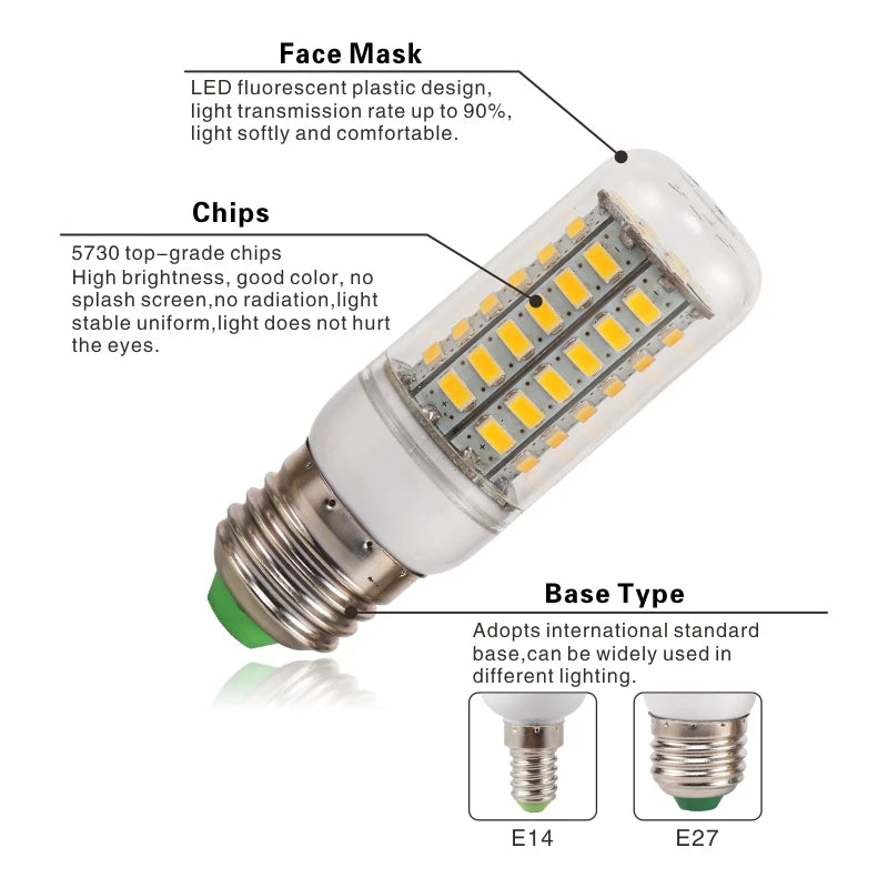 E27 E14 LED Corn Bulb 24 36 48 56 69 72 LEDs SMD 5730 220V Lampada LED Lamp Chandelier Candle LED Light Bulb