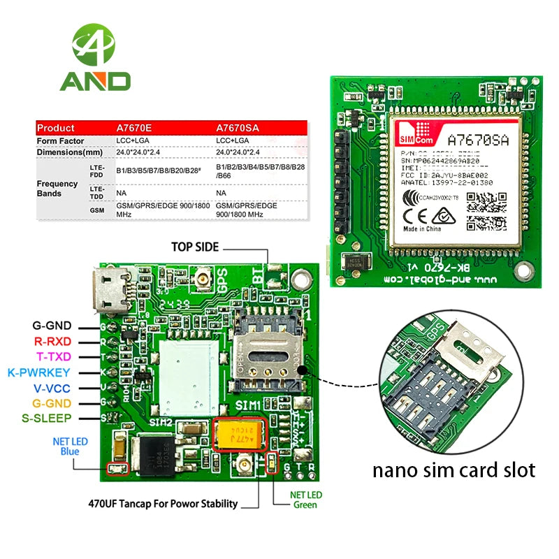 SIMCOM A7670SA Series LTE Cat 1 Module TTL