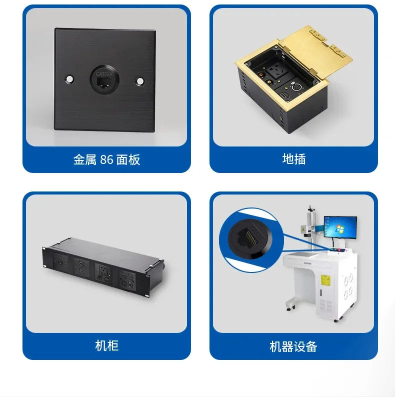 Metal CAT6A C-type RJ45 Network Direct Module Socket Cat 6A Ethernet Interface Data Signal Connector RJ45 Round Panel Sockets